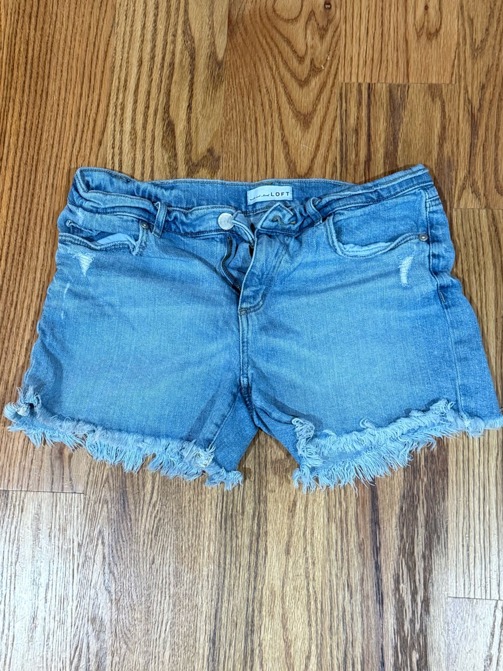 LOFT Light Blue Distressed Denim Frayed-Hem Shorts
